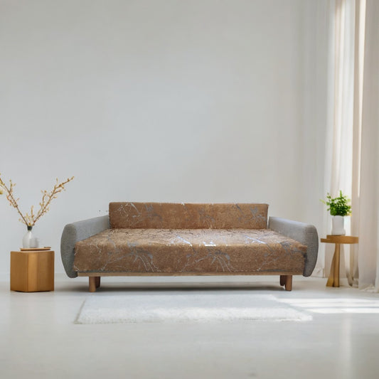 Narzuta na sofę 170x220 cm, beżowo-srebrny w paski, miękki i antypoślizgowy