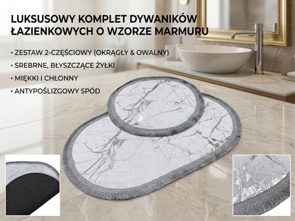 Oválne kúpeľňové predložky / Protišmykové / 2 kusy / Biela a strieborná