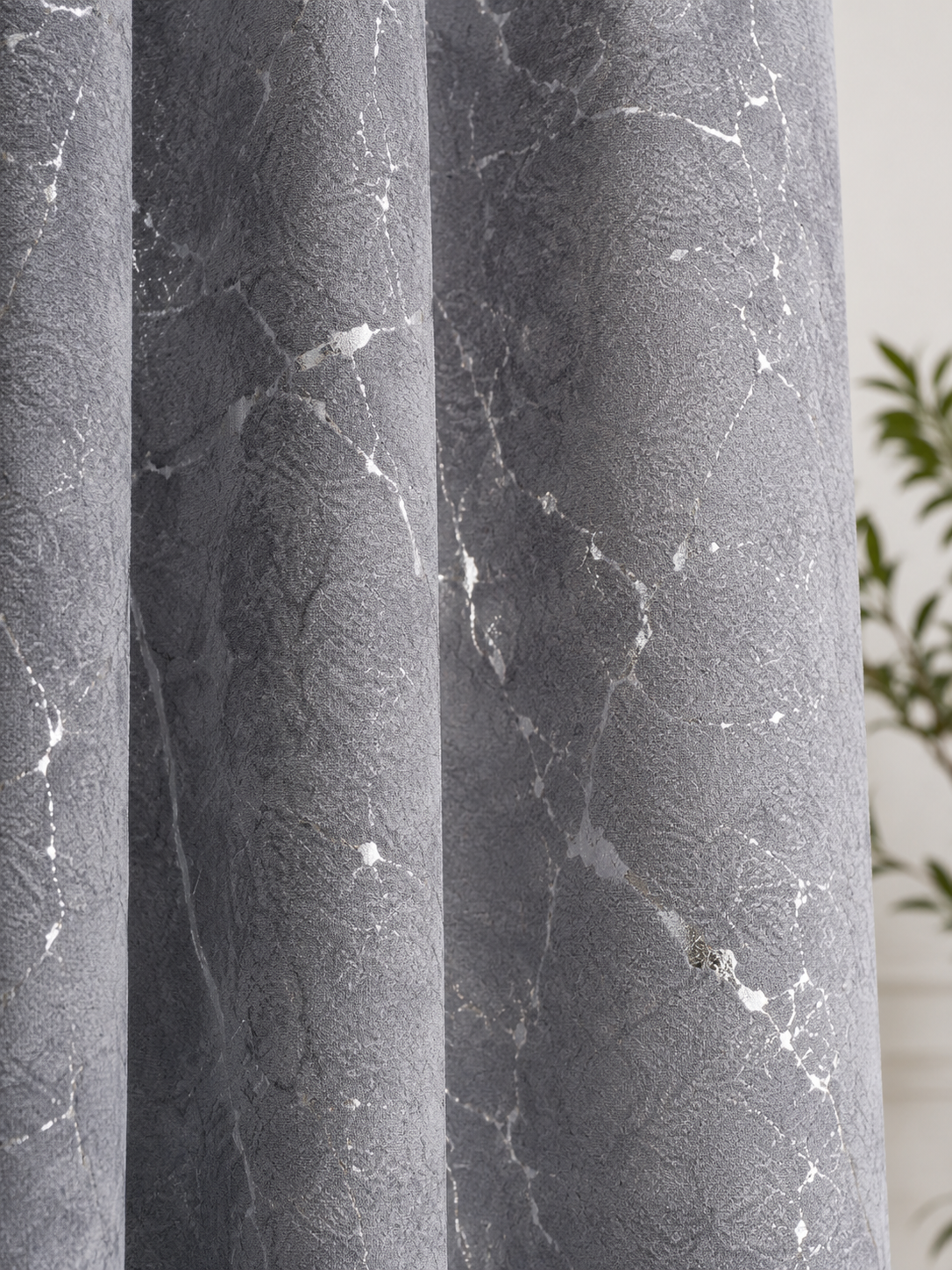 Zasłony 150 × 250 cm – 2 sztuki, Szare ze srebrnym wzorem